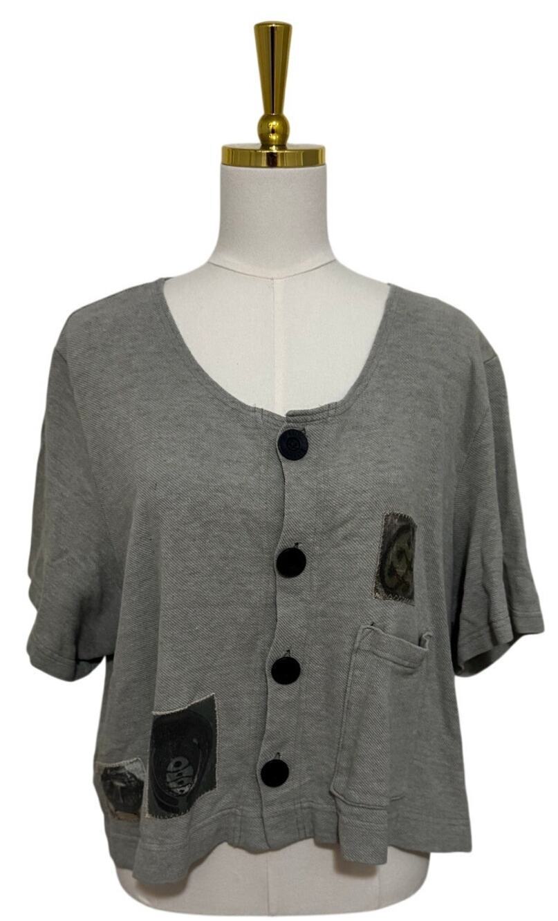 Blue Fish Clothing Vintage Patchwork Boxy Button Front Top Gray Size 2 Lagenlook
